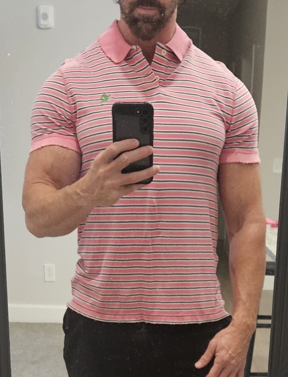 Express Pink and White Striped Polo Shirt